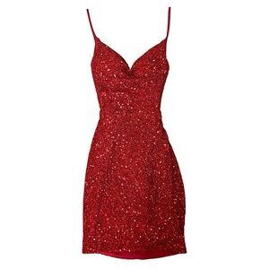 La Femme, Strappy Back Sequin Dress Red Sparkly (30104), Size 00